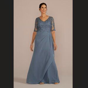 Oleg Cassini Chiffon and Lace Empire Waist Gown